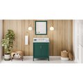 Jeffrey Alexander 30In. Forest Green Theodora Vanity, White Carrara Marble Vanity Top, Undermount Rectangle Bowl VKITTHE30GNWCR